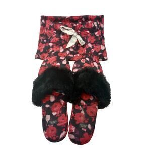 Victoria's Secret Signature Satin Slippers + Dust Bag Medium 7 8 Black Rose EUC